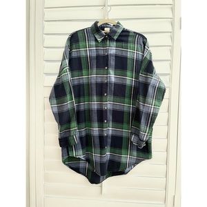 Blue Green Plaid Vintage-style Oversized Flannel